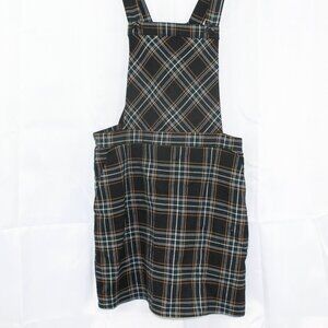 Forever 21 Green Black Yellow Plaid Medium Overalls Dress with Pockets